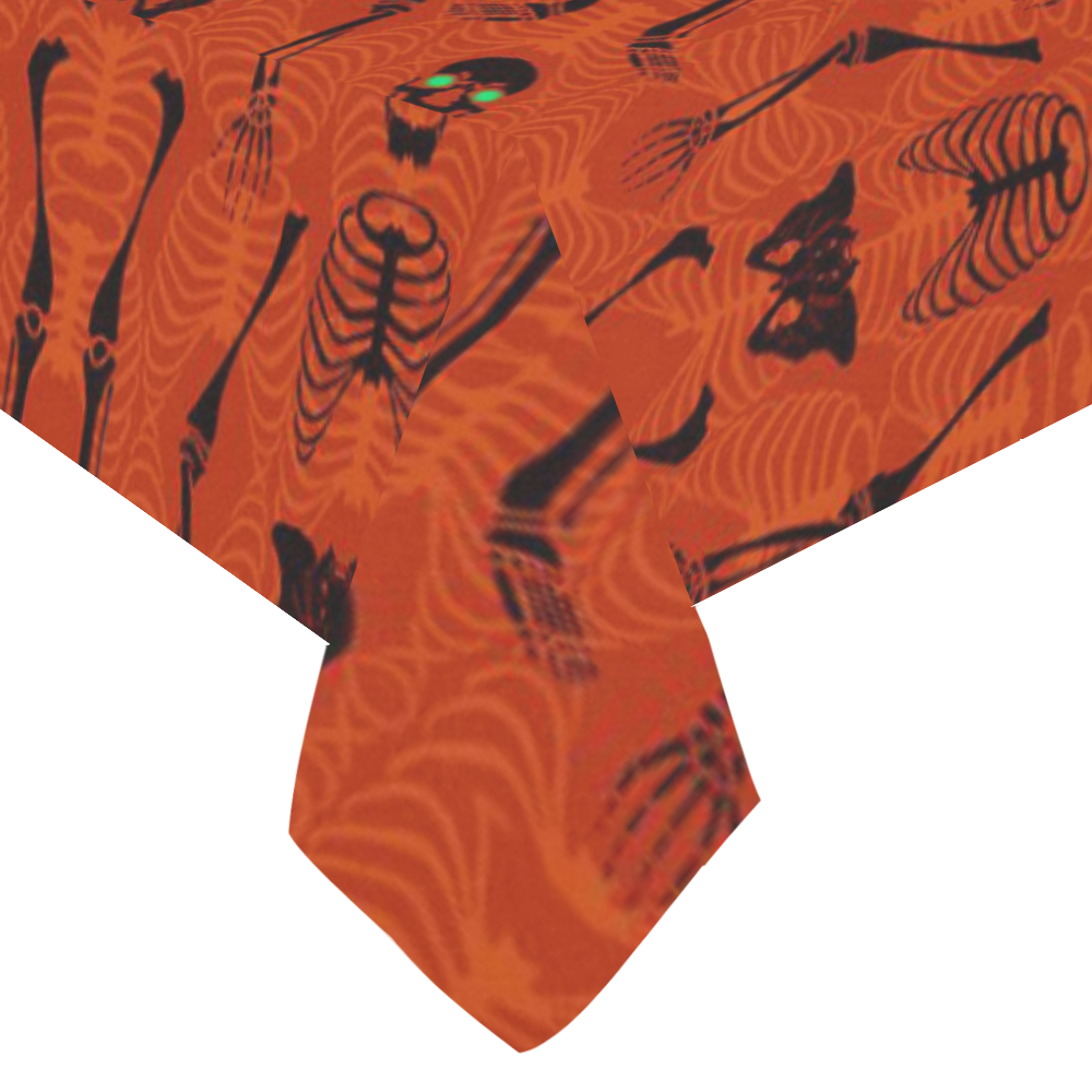 Black & Orange Skeletons Cotton Linen Tablecloth 60"x120"