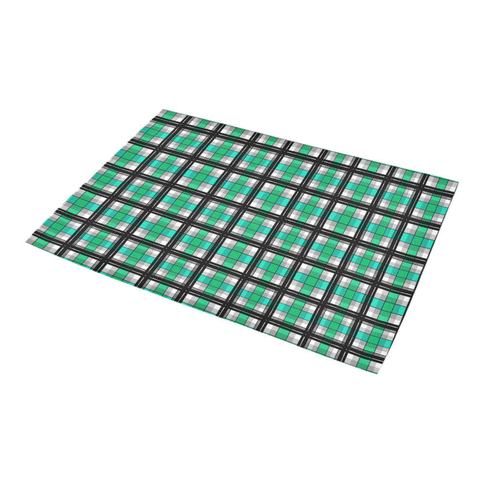 Plaid tartan green , Teal , black Azalea Doormat 24" x 16" (Sponge Material)