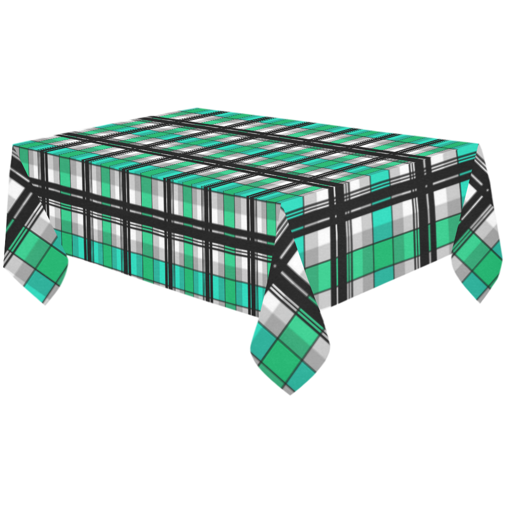 Plaid tartan green , Teal , black Cotton Linen Tablecloth 60"x120"