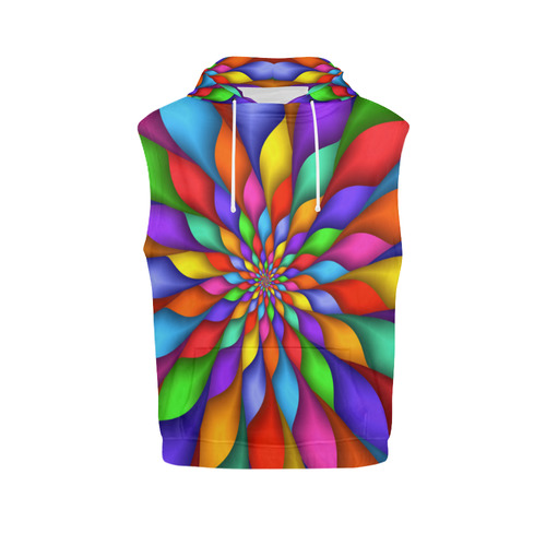 Psychedelic Rainbow Spiral All Over Print Sleeveless Hoodie for Men (Model H15)