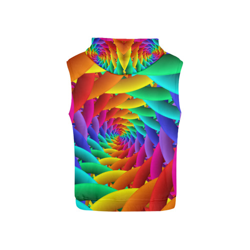 Psychedelic Rainbow Spiral All Over Print Sleeveless Hoodie for Kid (Model H15)