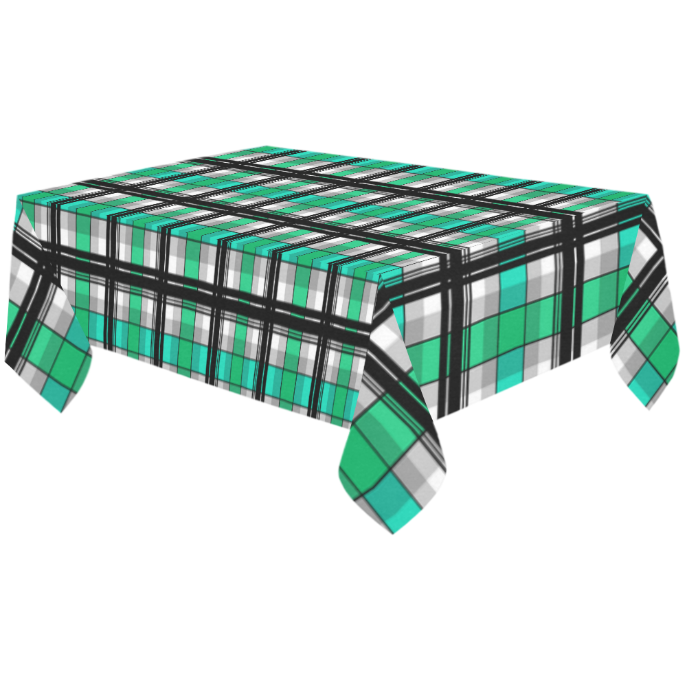 Plaid tartan green , Teal , black Cotton Linen Tablecloth 60"x120"