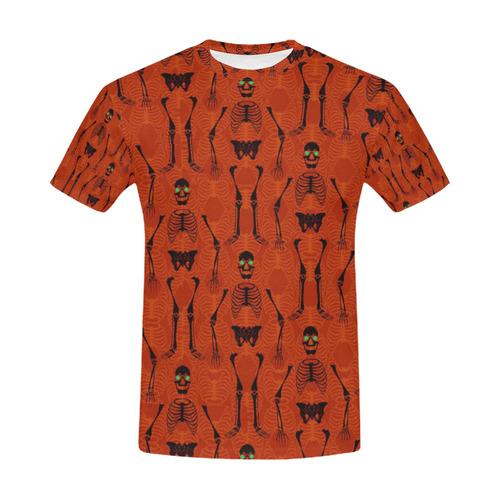 Black & Orange Skeletons All Over Print T-Shirt for Men (USA Size) (Model T40)