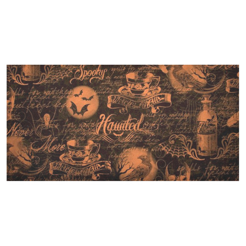 Black & Orange Haunted Halloween Cotton Linen Tablecloth 60"x120"