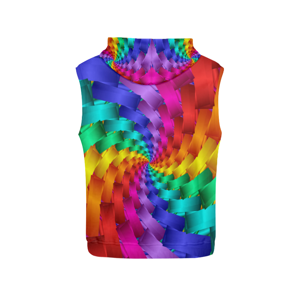 Psychedelic Rainbow Spiral All Over Print Sleeveless Hoodie for Men (Model H15)