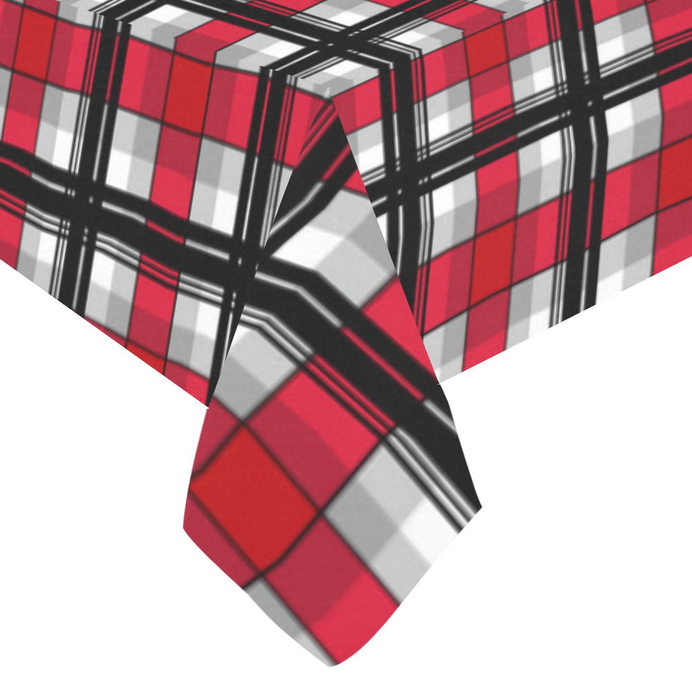 Plaid tartan red black Cotton Linen Tablecloth 60"x120"