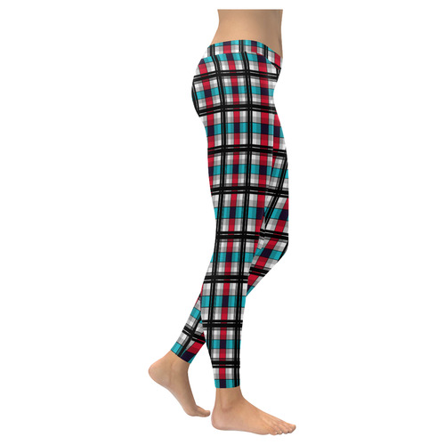 Plaid tartan red blue black Women's Low Rise Leggings (Invisible Stitch) (Model L05)