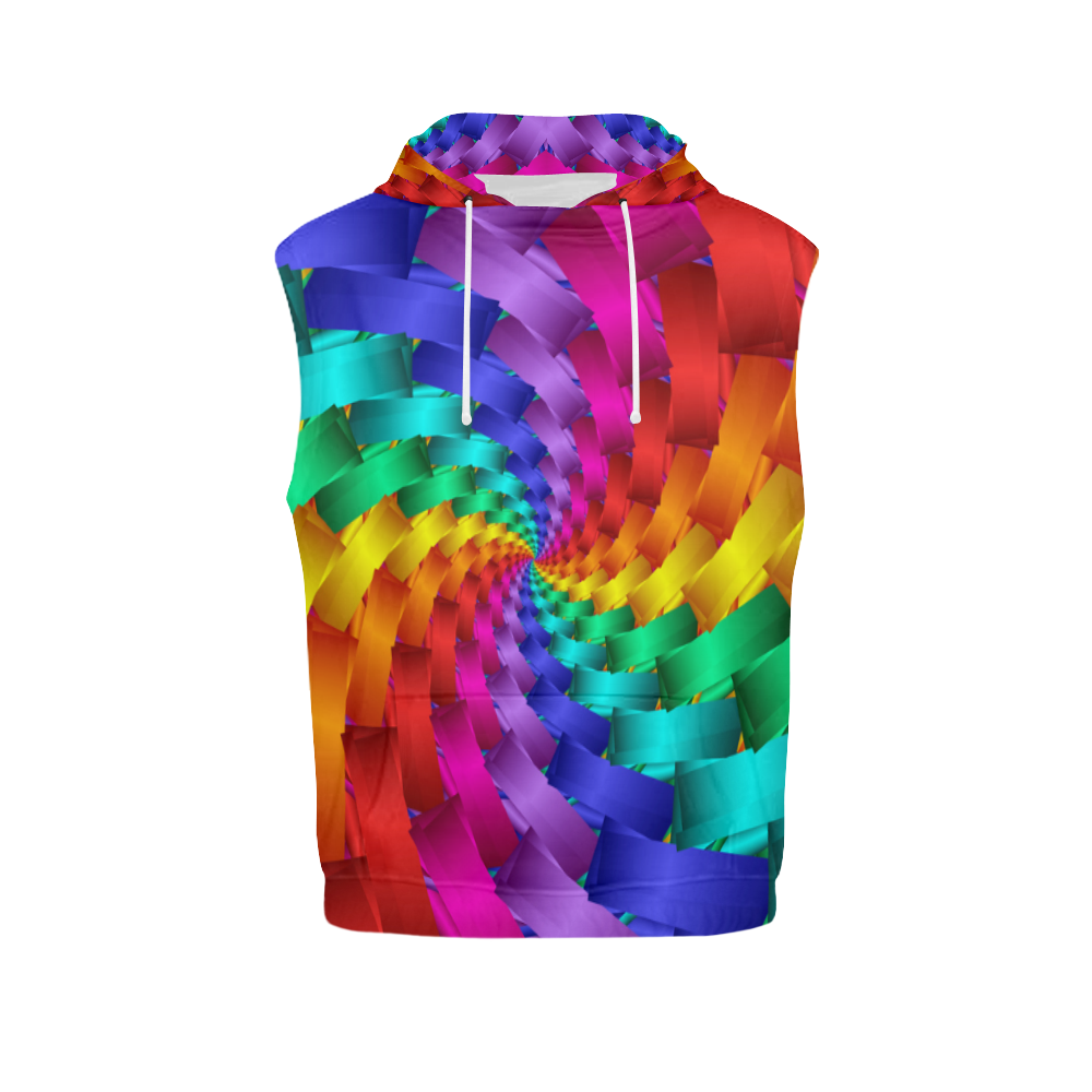 Psychedelic Rainbow Spiral All Over Print Sleeveless Hoodie for Women (Model H15)