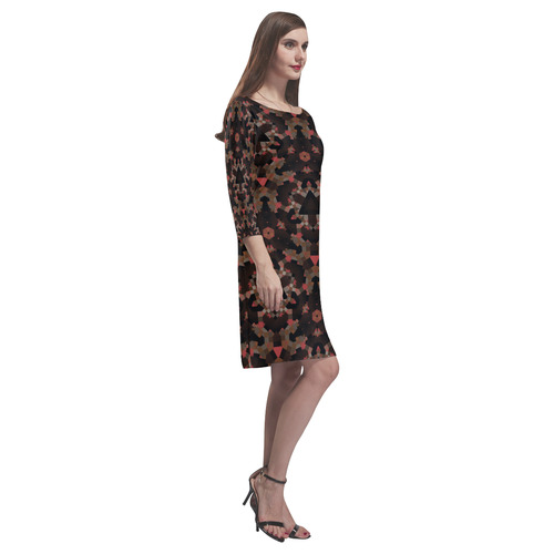 Brown and Copper Geometric Rhea Loose Round Neck Dress(Model D22)
