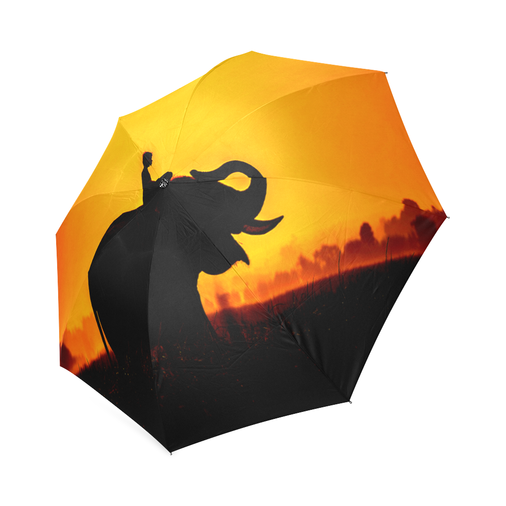 Elephant Ride Sunset Silhouette Foldable Umbrella (Model U01)
