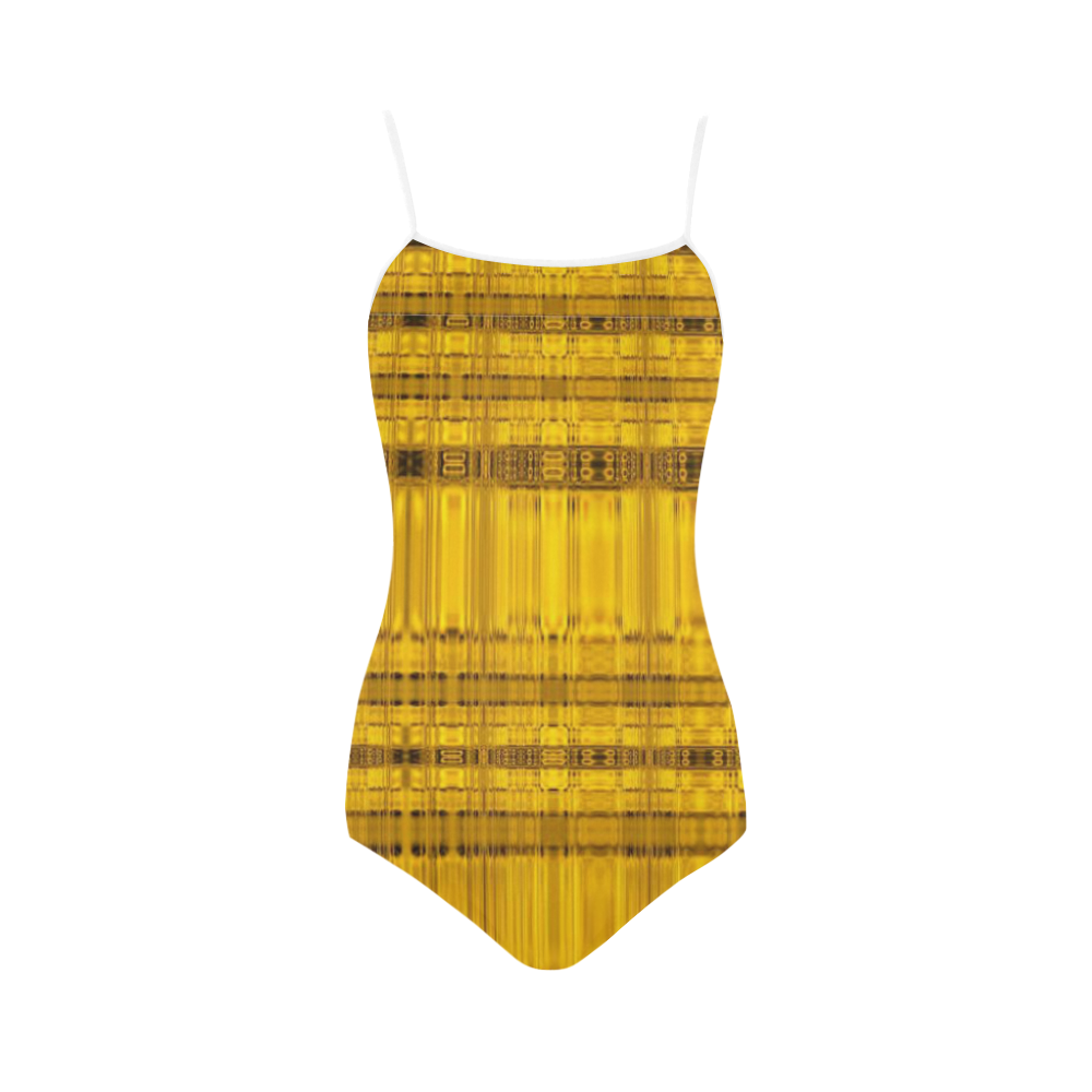 Golden sand color abstract design Strap Swimsuit ( Model S05)