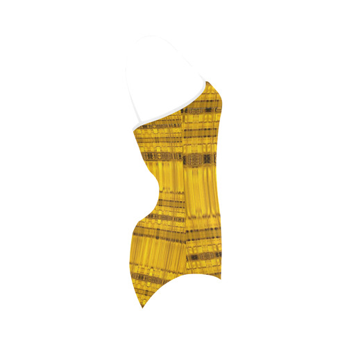 Golden sand color abstract design Strap Swimsuit ( Model S05)