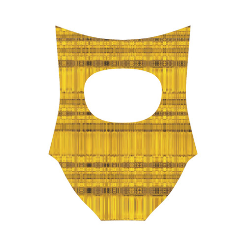 Golden sand color abstract design Strap Swimsuit ( Model S05)