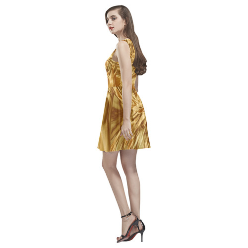 Golden copper silk look alike Thea Sleeveless Skater Dress(Model D19)