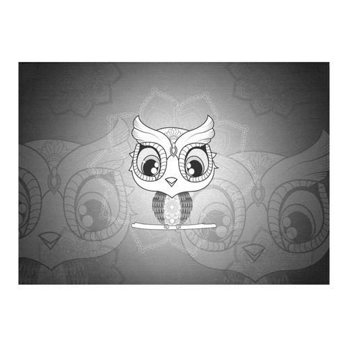 Cute owl, mandala design black and white Cotton Linen Tablecloth 60"x 84"