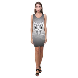 Cute owl, mandala design black and white Medea Vest Dress (Model D06)