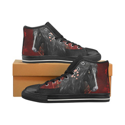 Black horse with flowers Men’s Classic High Top Canvas Shoes /Large Size (Model 017)