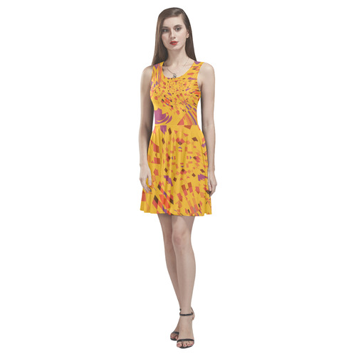 Golden Yellow Autumn Abstract Thea Sleeveless Skater Dress(Model D19)