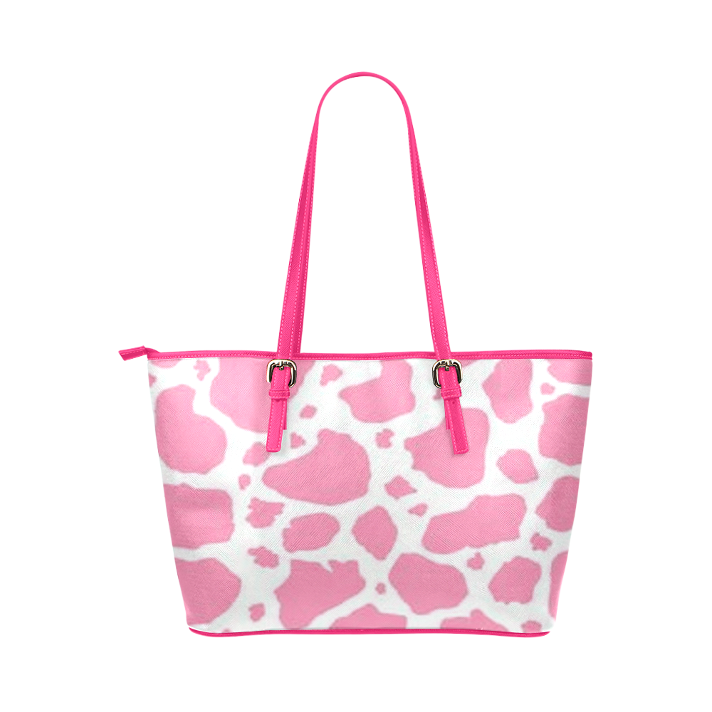 PINK COW Leather Tote Bag/Small (Model 1651)