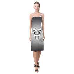 Cute owl, mandala design black and white Alcestis Slip Dress (Model D05)