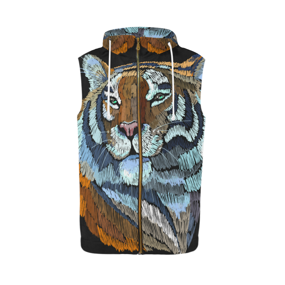 tiger All Over Print Sleeveless Zip Up Hoodie for Men (Model H16)