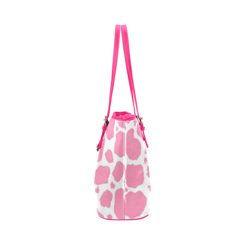 PINK COW Leather Tote Bag/Small (Model 1651)