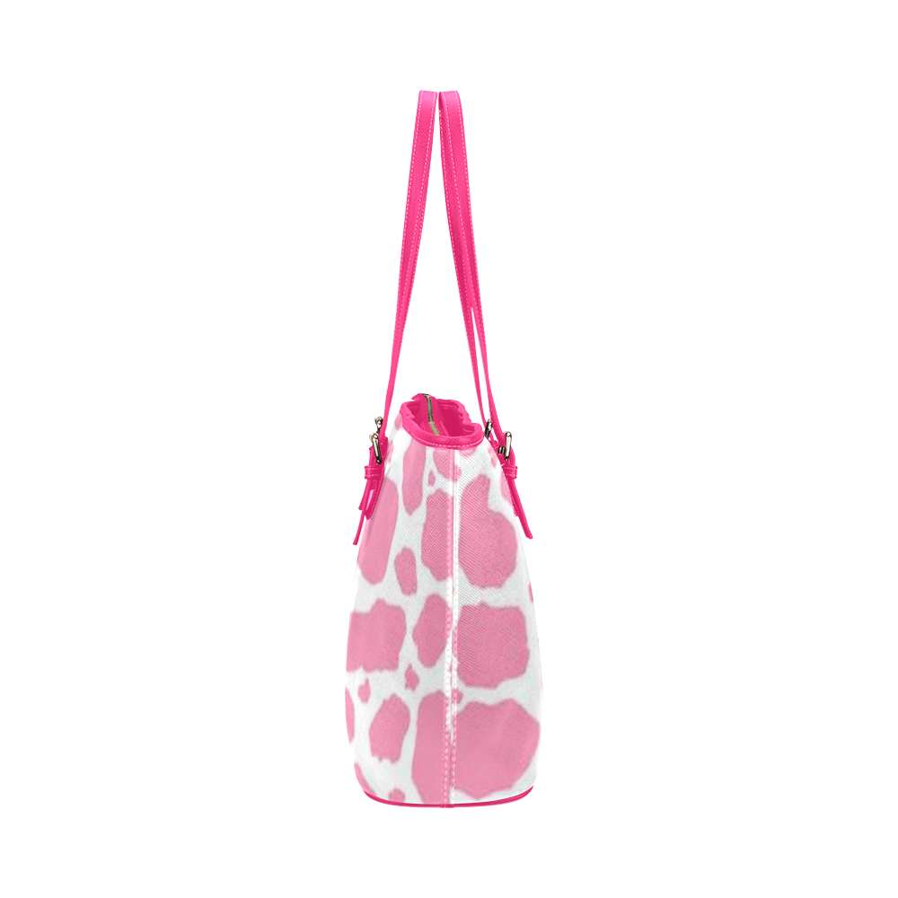 PINK COW Leather Tote Bag/Small (Model 1651)