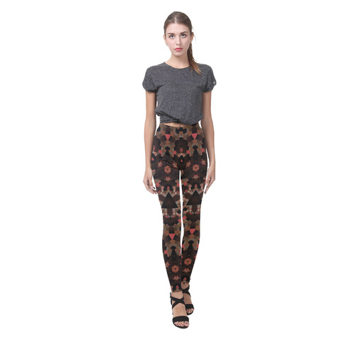 Brown and Copper Geometric Pattern Cassandra Women's Leggings (Model L01)