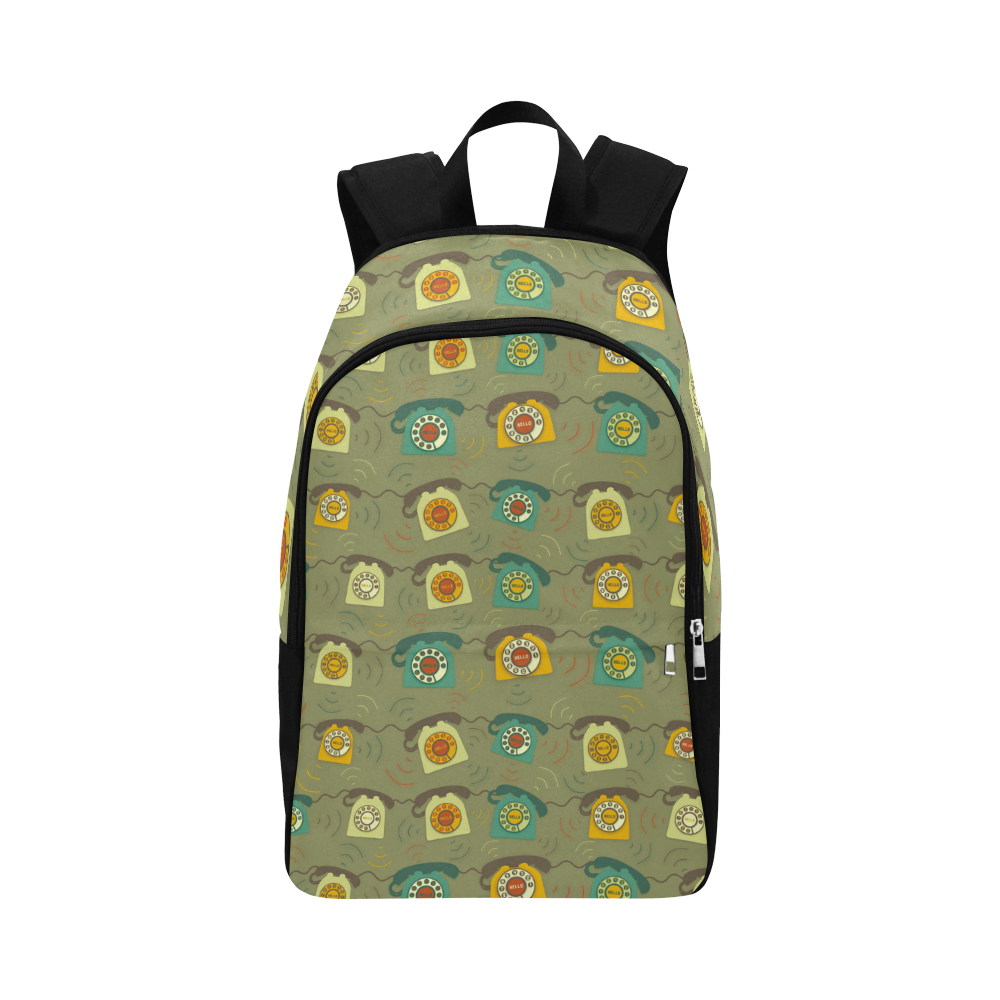 On the Line - Retro Telephone Pattern Fabric Backpack for Adult (Model 1659)