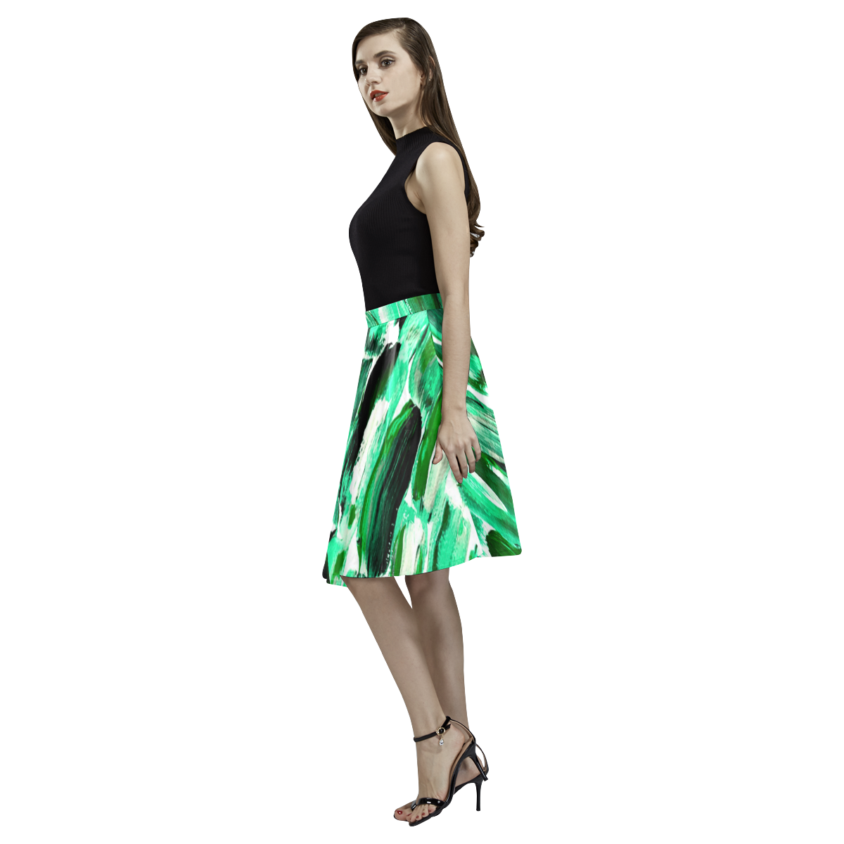 Green Sugarcane Melete Pleated Midi Skirt (Model D15)