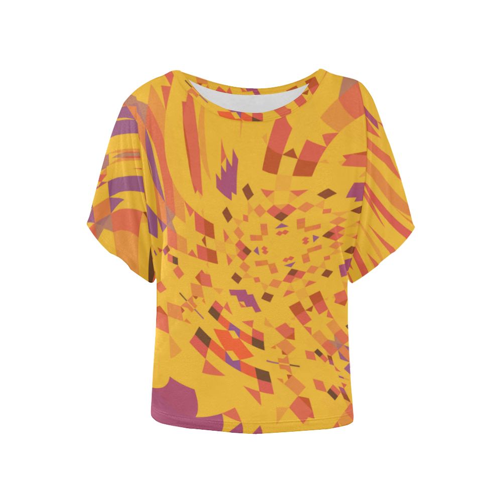 Golden Autumn Abstract Women's Batwing-Sleeved Blouse T shirt (Model T44)
