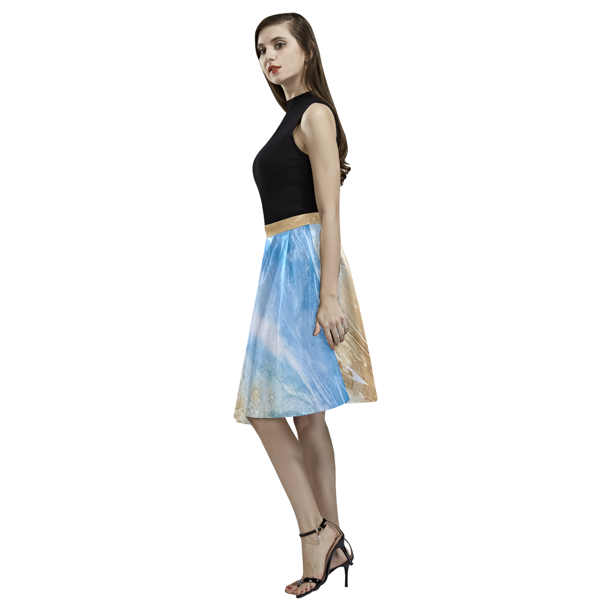 Beach Melete Pleated Midi Skirt (Model D15)