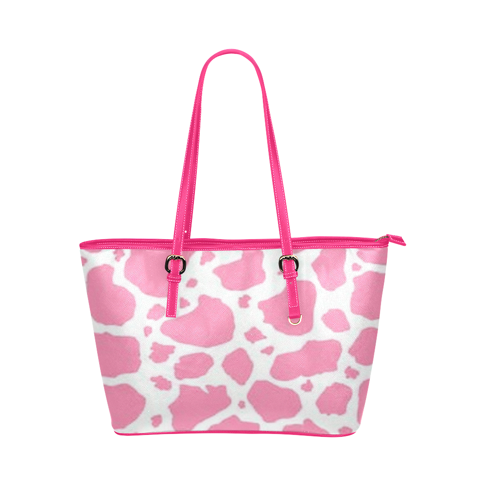 PINK COW Leather Tote Bag/Small (Model 1651)