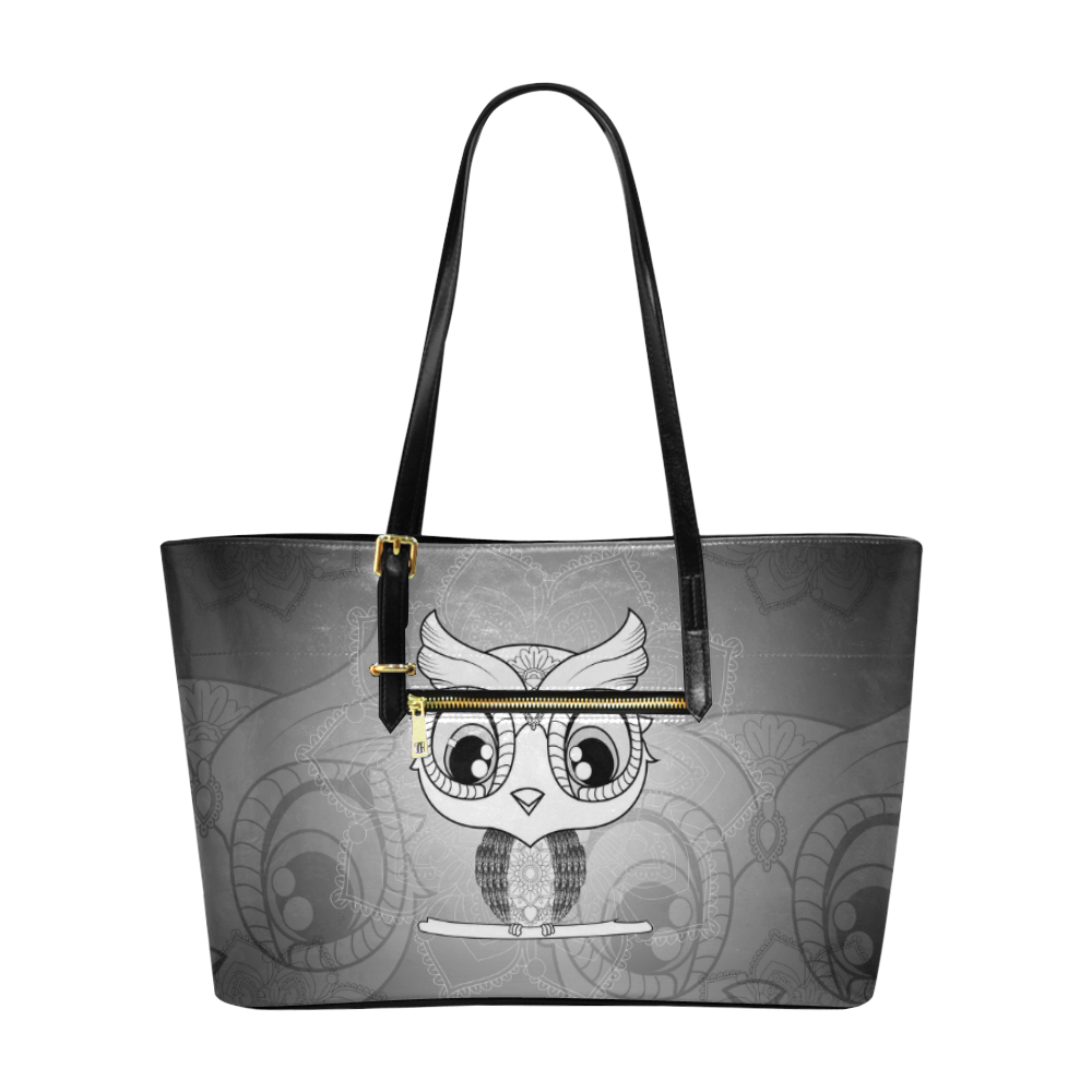 Cute owl, mandala design black and white Euramerican Tote Bag/Large (Model 1656)
