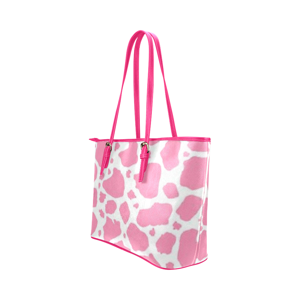 PINK COW Leather Tote Bag/Small (Model 1651)