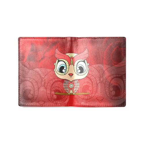 Cute owl, mandala design colorful Men's Leather Wallet (Model 1612)