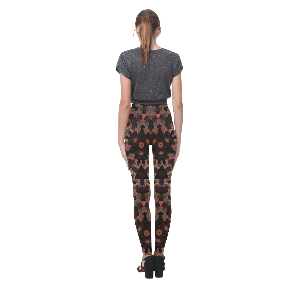 Brown and Copper Geometric Pattern Cassandra Women's Leggings (Model L01)