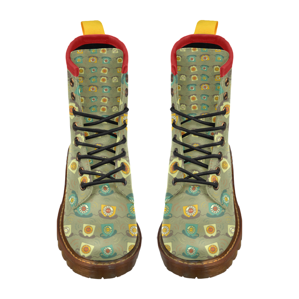 On the Line - Retro Telephone Pattern High Grade PU Leather Martin Boots For Women Model 402H