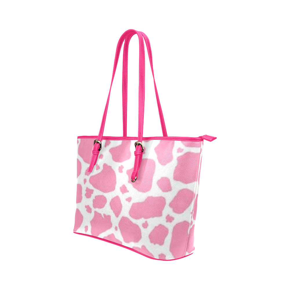 PINK COW Leather Tote Bag/Small (Model 1651)