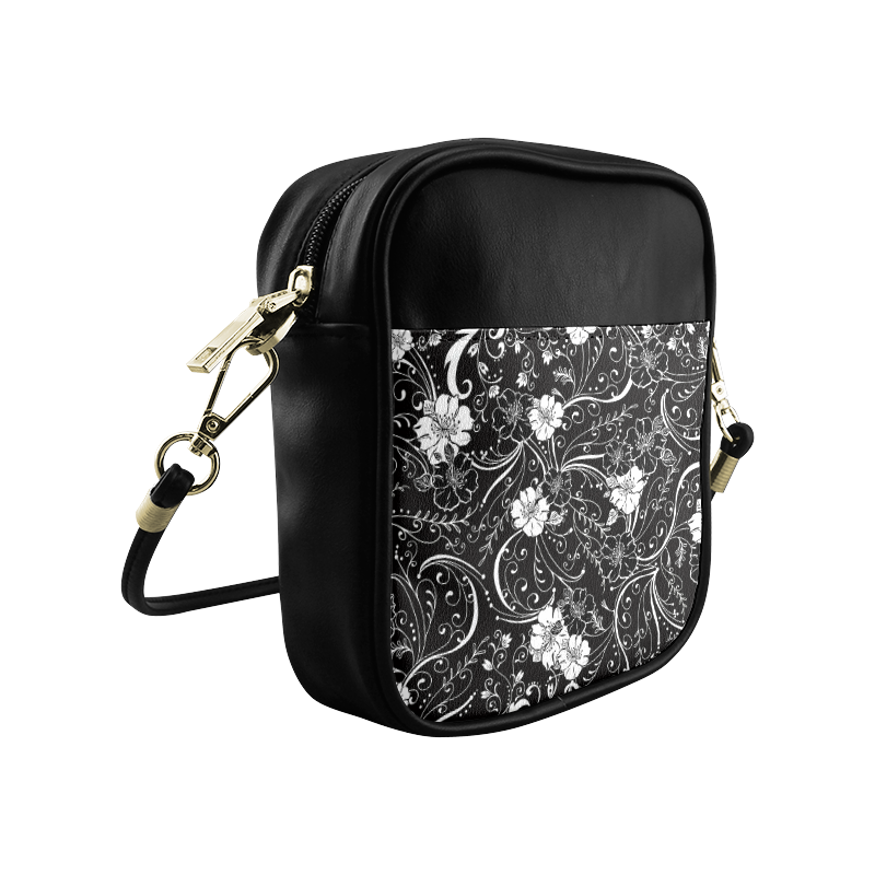 Black White Flower Juleez Sling Bag (Model 1627)