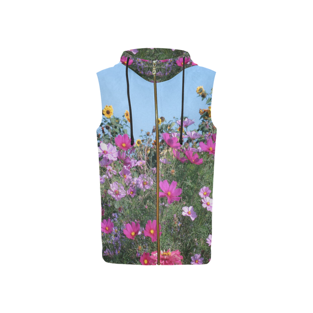 Summer Flowers All Over Print Sleeveless Zip Up Hoodie for Women (Model H16)