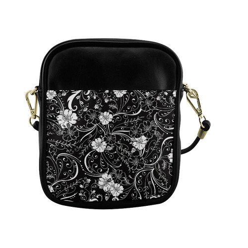 Black White Flower Juleez Sling Bag (Model 1627)