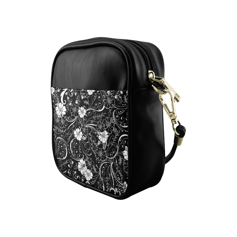 Black White Flower Juleez Sling Bag (Model 1627)