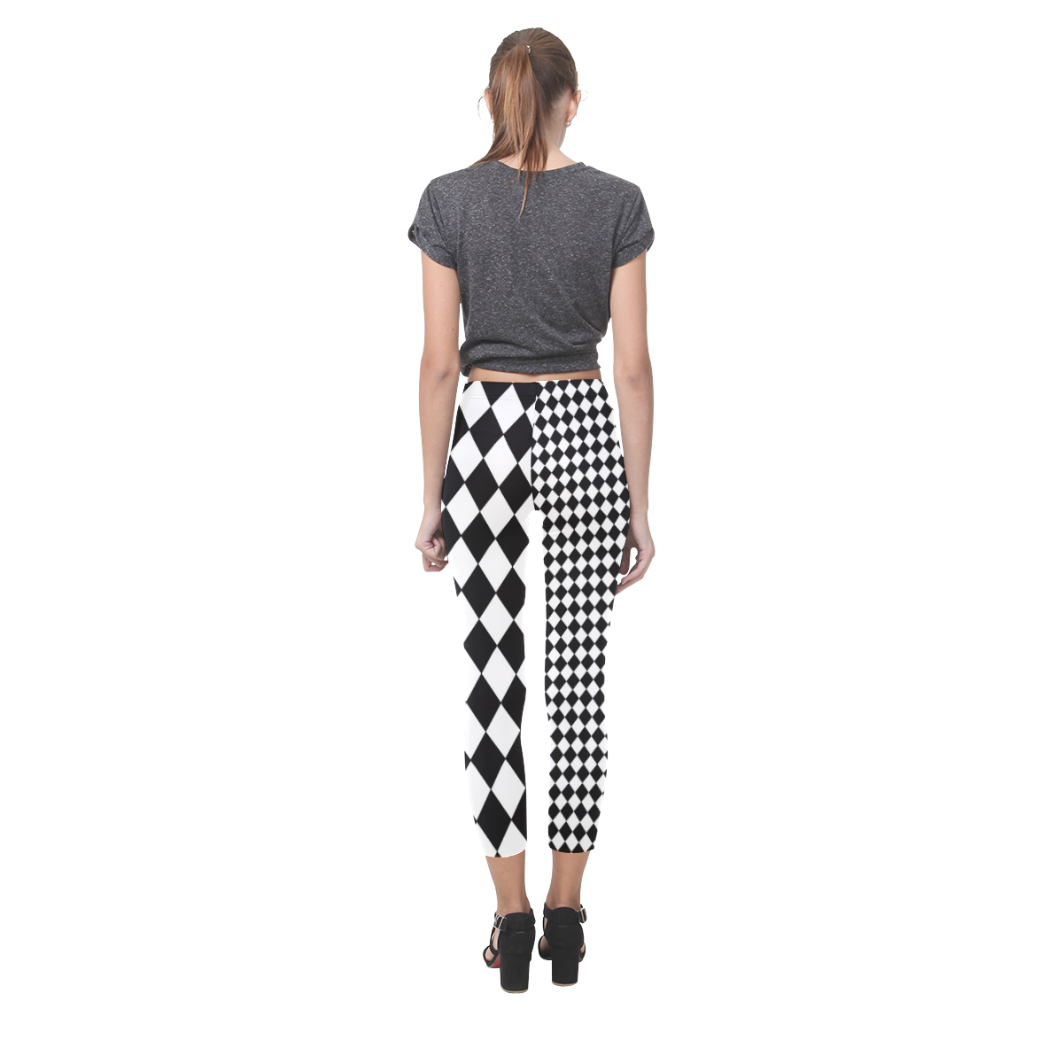 Checkerboard Harlequin Split Print Capri Legging (Model L02)