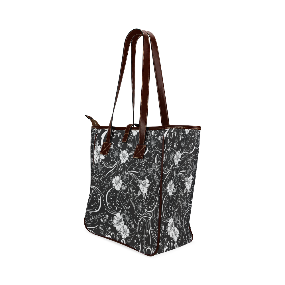 Handbag Black White Flower Juleez Classic Tote Bag (Model 1644)