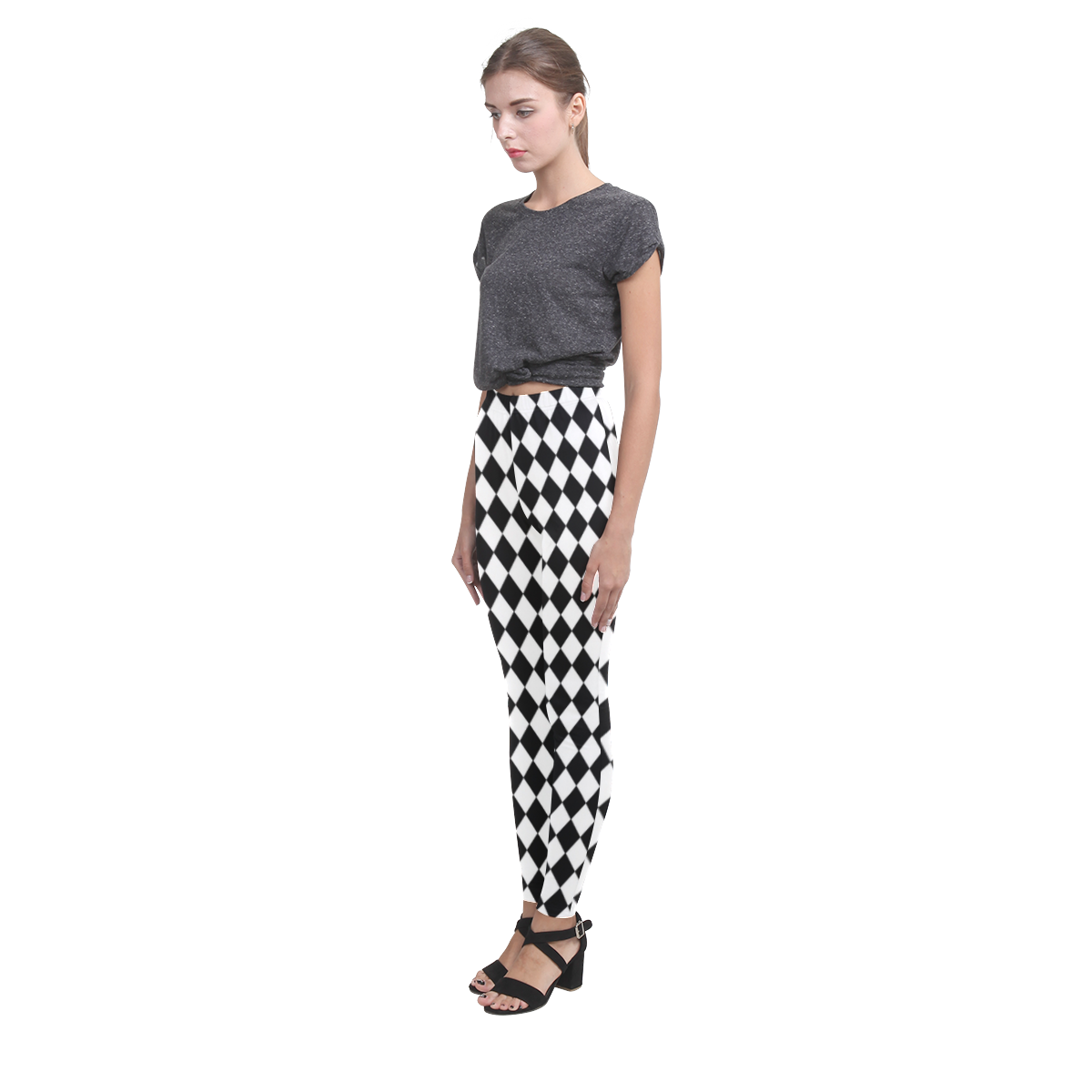 Black White Harlequin Checkerboard Cassandra Women's Leggings (Model L01)