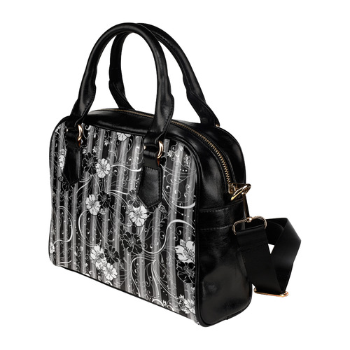 Handbag Juleez Black White Flower Stripe Shoulder Handbag (Model 1634)
