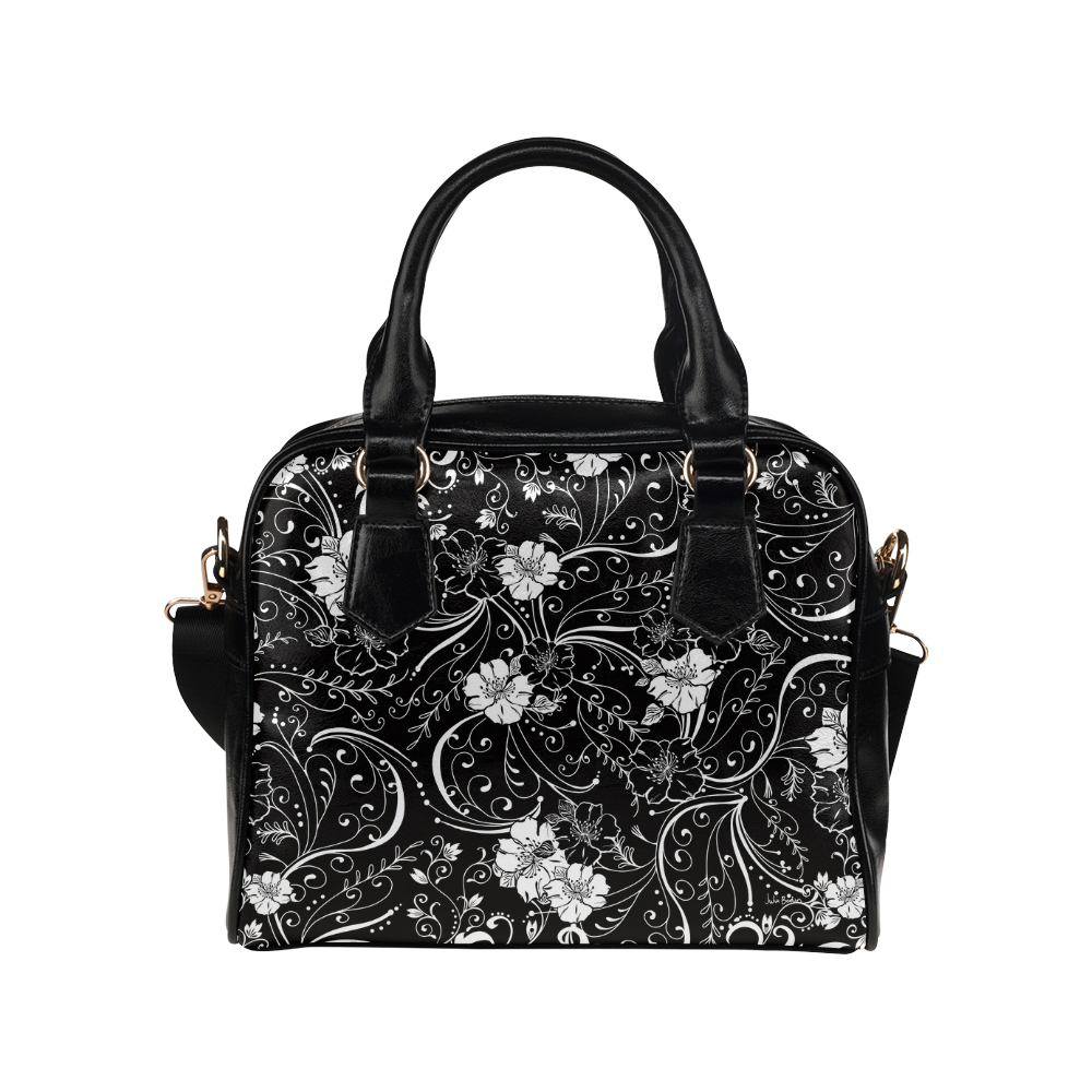 Black White Flower Juleez Shoulder Handbag (Model 1634) | ID: D1833154
