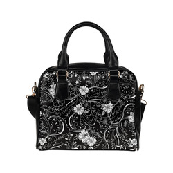 Black White Flower Juleez Shoulder Handbag (Model 1634)