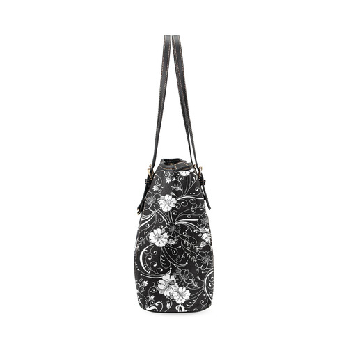 Black White Flower Juleez Leather Tote Bag/Small (Model 1640)